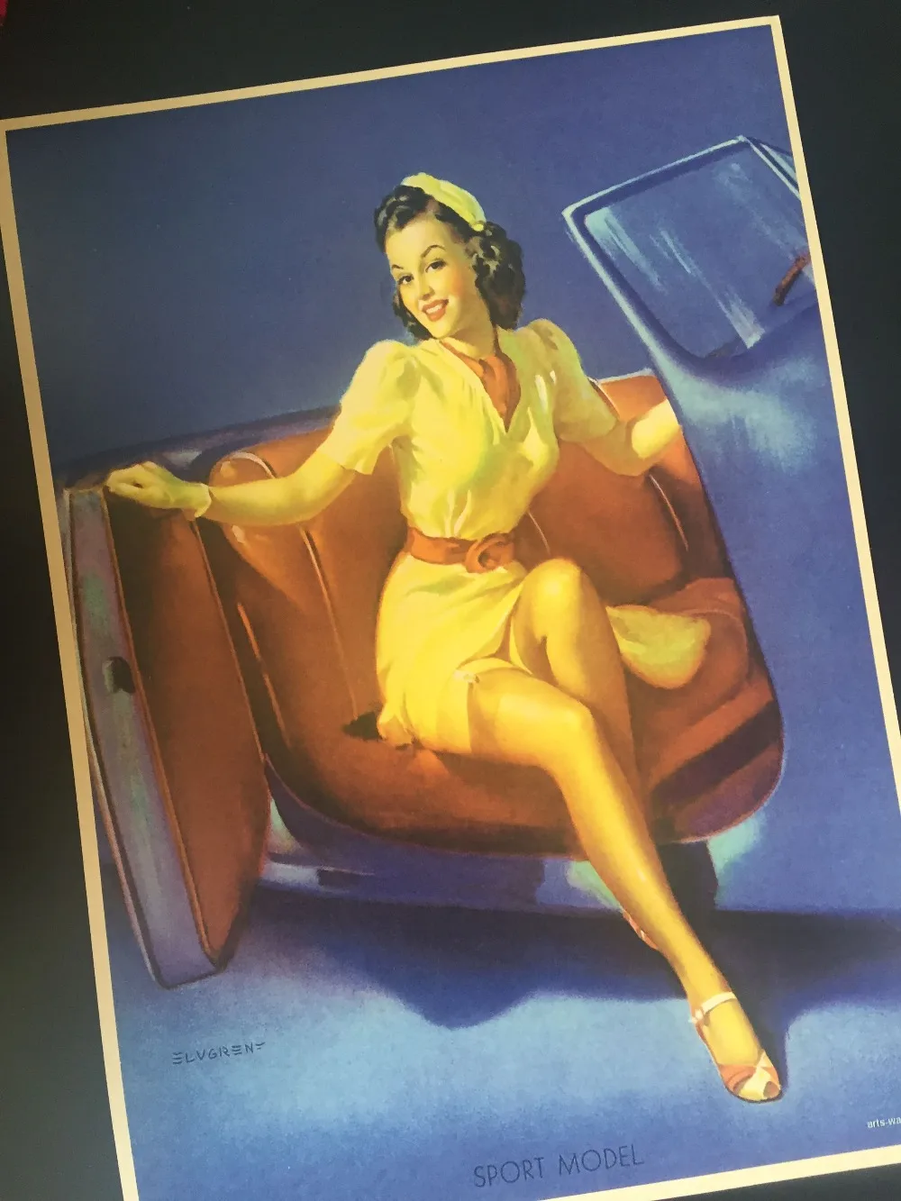 

Girl Driving A Car Pop Pin-Up Vintage Poster Classic Retro Kraft Decorative Maps Wall Canvas Sticker Home Bar Posters DIY Decor