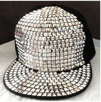 

5 pieces adjustable Fluorescent Colorful mosaic Style Punk Studs Rivet Baseball Cap sun Hat Hip Hop Mesh Snap Back Caps Unisex