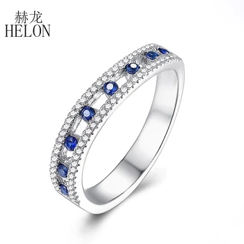 

HELON 1/2CT Natural Sapphires Diamonds Gemstone Engagement Ring 18K White Gold Wedding Ring Elegant Unique Women Gift Jewelry