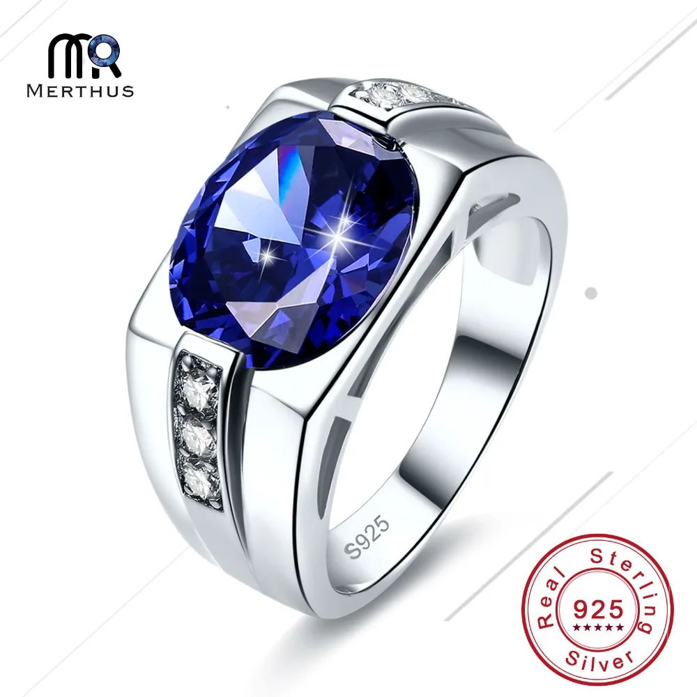 Luxury 7.85ct Created Dark Blue Stone Wedding Engagement Ring Men