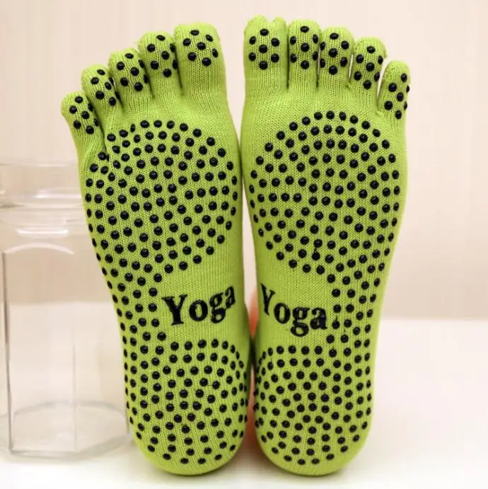 Женские спортивные носки женские носки для йоги, пилатеса пуанты пять пальцев Силиконовые Круглые противоскользящие носки - Цвет: Зеленый