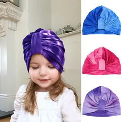 Ребенок градиентные Цвет Мягкий хлопок узел в богемном стиле Стиль цветок шляпа индийский шапочка для малышей Детские шапки прекрасный