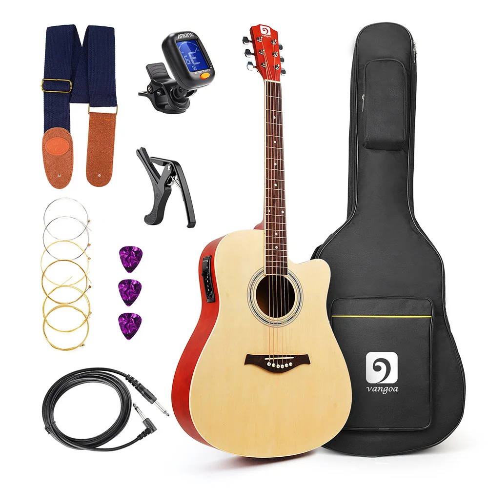 Vangoa 41 &quotполный Размеры VG 41ECBK акустическая электрическая разрезе Гитары с Gig Bag