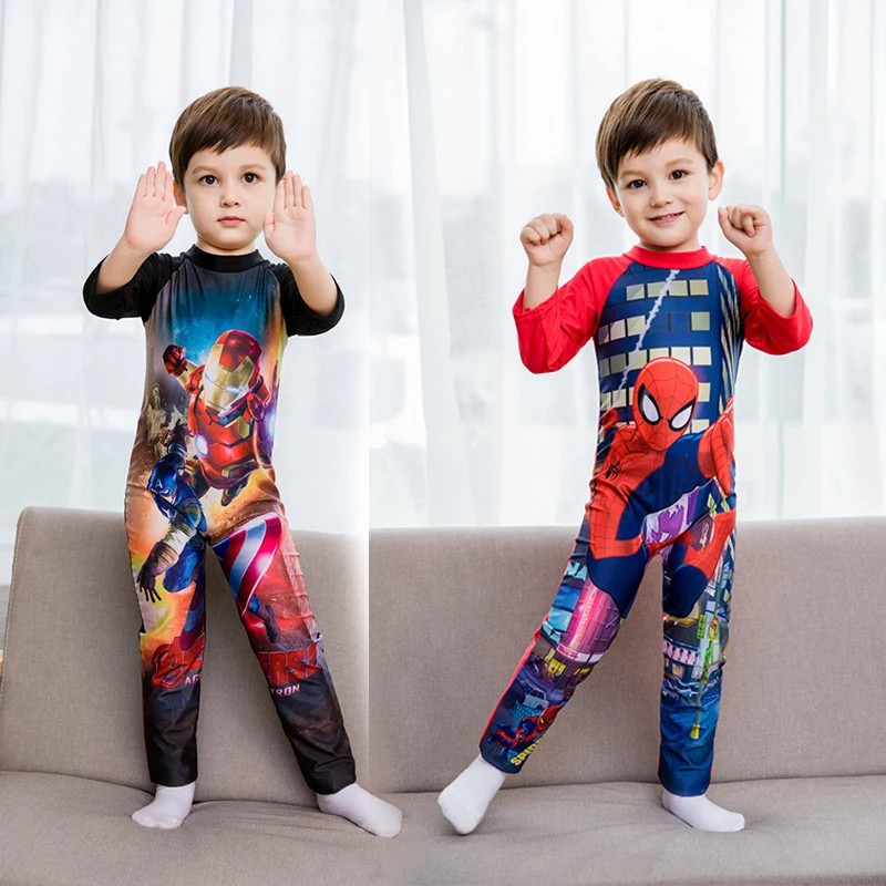 

POPFAVOR Children Swimwear One Piece Swimsuit Spiderman Iron Man Superman Boys Girls Long Sleeved Swimwear Bathing Suit Swimsuit