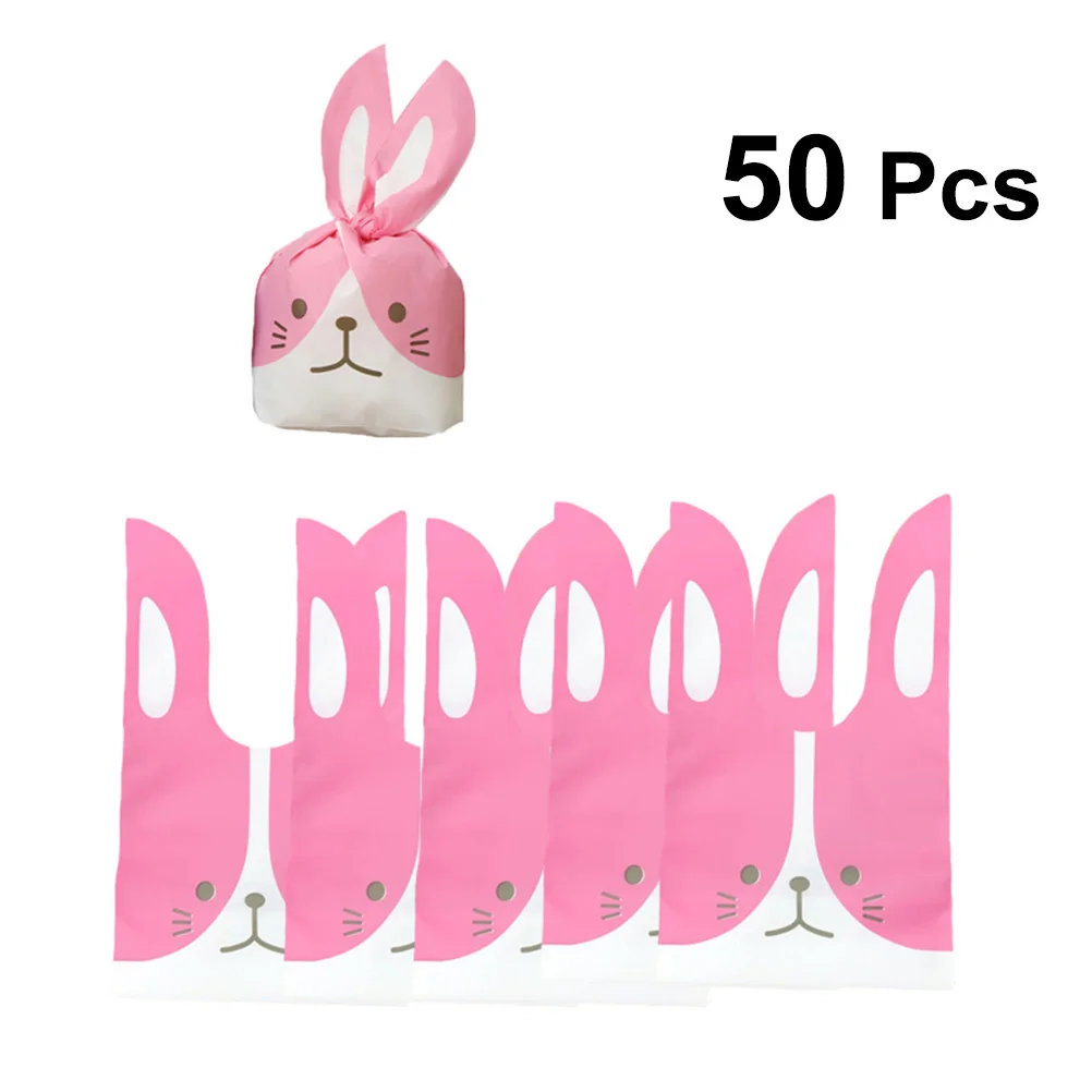 50pcs Lovely Bunny Candy Bags Rabbit Pattern Plastic Goodies Treats Bakery Favors Bags For Birthday Christmas Baby Shower