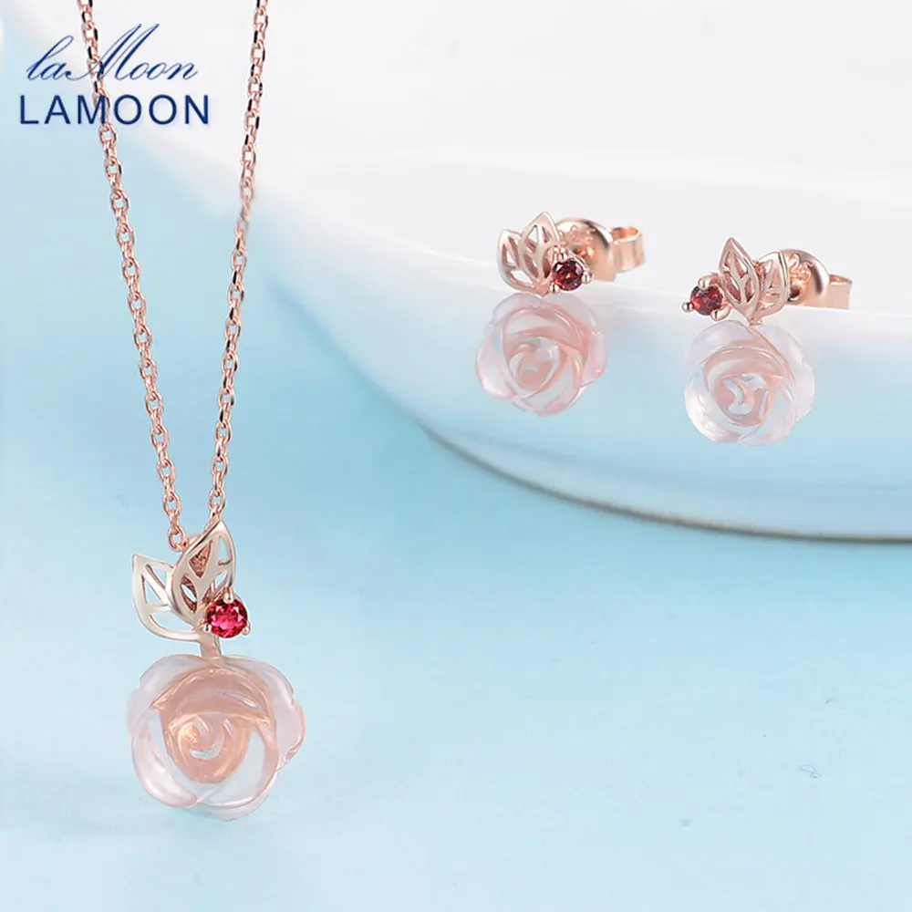 Ламон FlowerRose натуральный розовый кварц Сделано с 925 пробы серебряные ювелирные изделия комплект V033-2