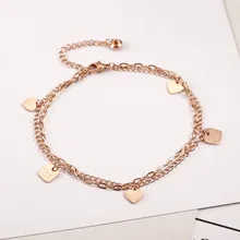 Accesorios Vintage Mujer rosa Color oro corazón cuadrado etiqueta encantos múltiples capas cadenas tobillo pulsera playa verano joyería No se desvanecen