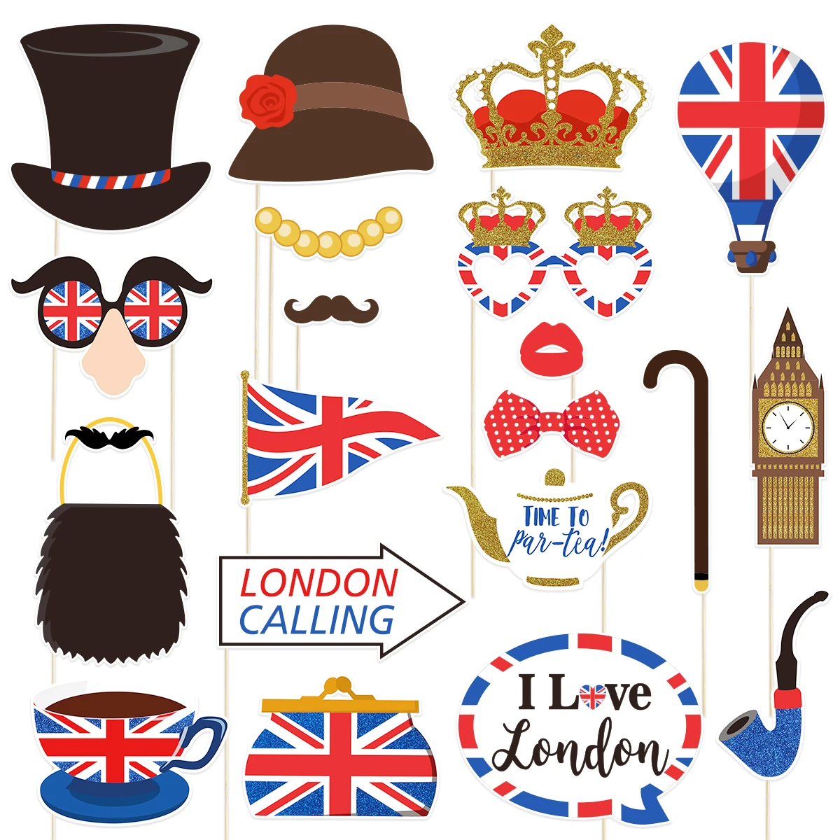 20pcs Uk Flag Photo Booth Props For British National Day Party