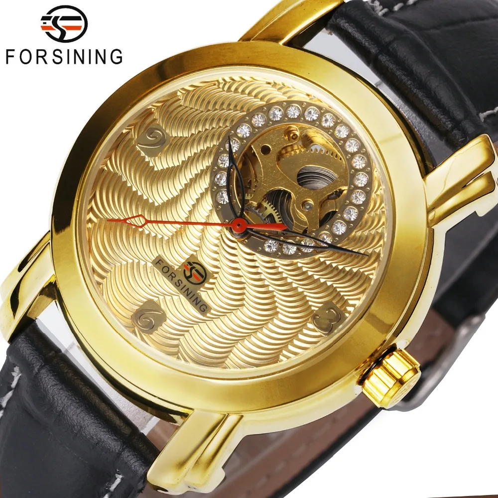 FORSINING Luxury Men Women Mechanical Watches 2018 Fashion Lover's Gift Crystal Decoration Delicate Dial Louvre Series Hollow FORSINING Luxury Men Women Mechanical Watches 2018 Fashion Lover's Gift Crystal Decoration Delicate Dial Louvre Series Hollow