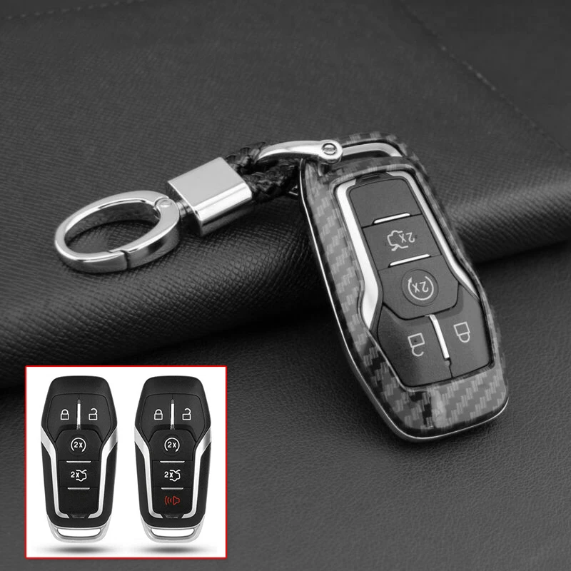 

1pc black Carbon Fiber Style Key Cover Protection Case Holder Accessories For Ford Mustang F-150 car key case cover