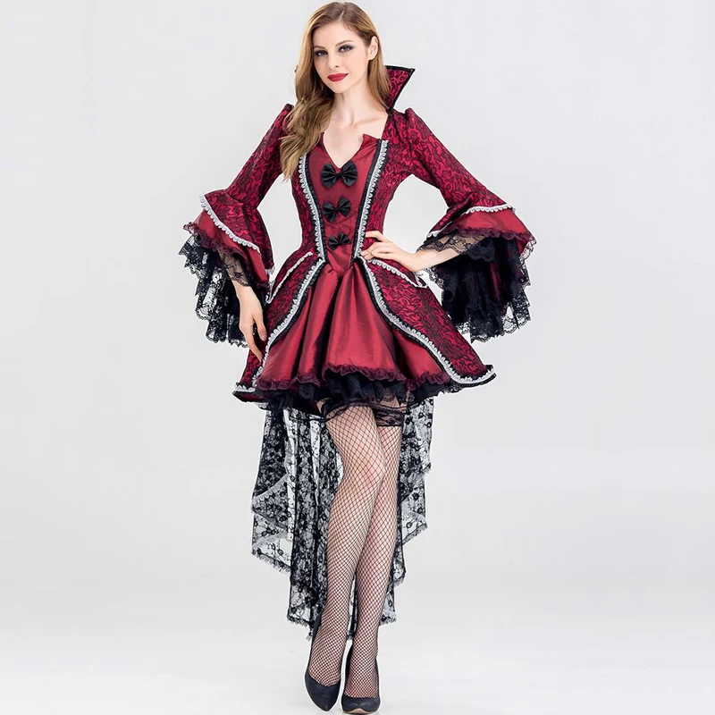 Red & Black Victorian Period Luxury Halloween Costumes For Women