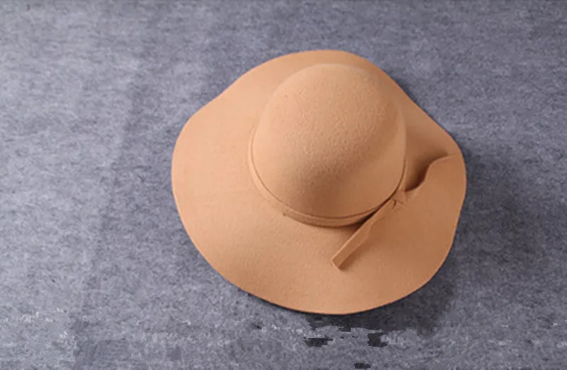 Женская фетровая шляпа-котелок из искусственной шерсти с широкими полями, Женская флоппи-шляпа, вязаная шляпа с бантом