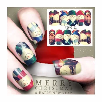 WUF 1 Sheet DIY Nail Water Decals Christmas Designs Transfer Stickers Nail Art Sticker Tattoo Decals 2152