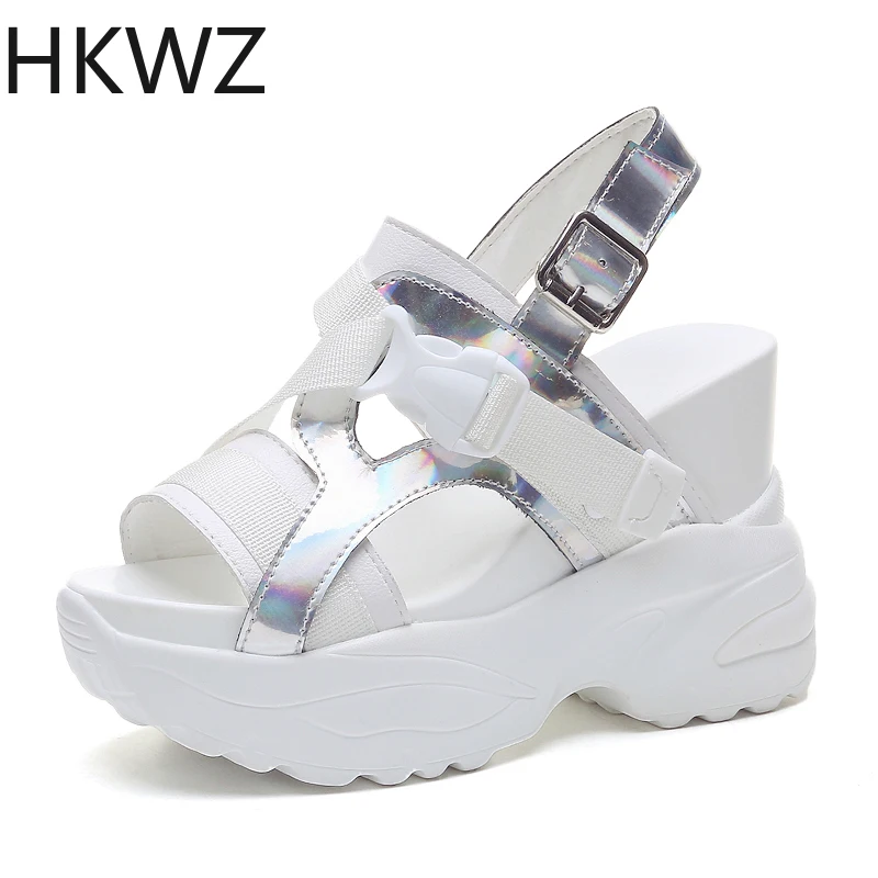 

Women's Muffin Thick-soled Sandals 2019 Summer New Joker Word with Buckle Open Toe Wedge 11cm Roman Sports Increase SandalsH0140