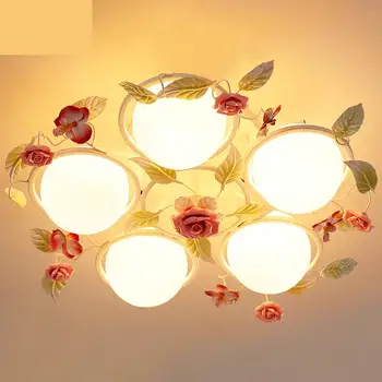 

Garden Ceiling Lamp Bedroom Living Room Korean Romantic Flower E27 Bulb Iron Art Flowers Lamps ceramic Ceiling Light lighting