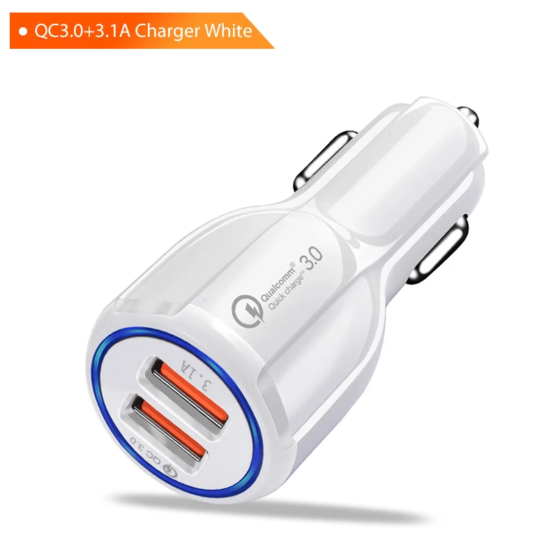 Автомобильное зарядное устройство GUSIMA QC3.0 для мобильного телефона, двойное автомобильное зарядное устройство USB, быстрая зарядка 3,0, адаптер быстрой зарядки, мини автомобильный телефон, USB зарядное устройство - Тип штекера: White Charger