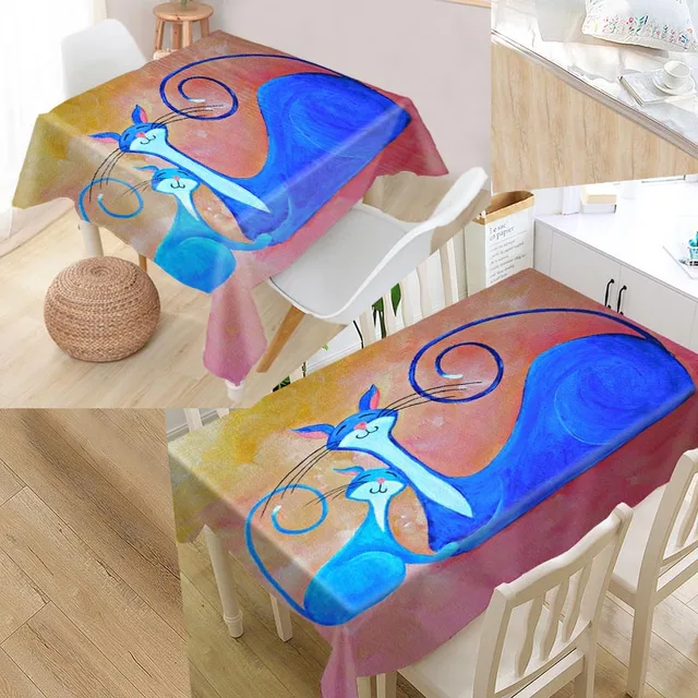 Custom Cat Painting Table Cloth Oxford Fabric Rectangular Waterproof Oilproof Table Cover Family