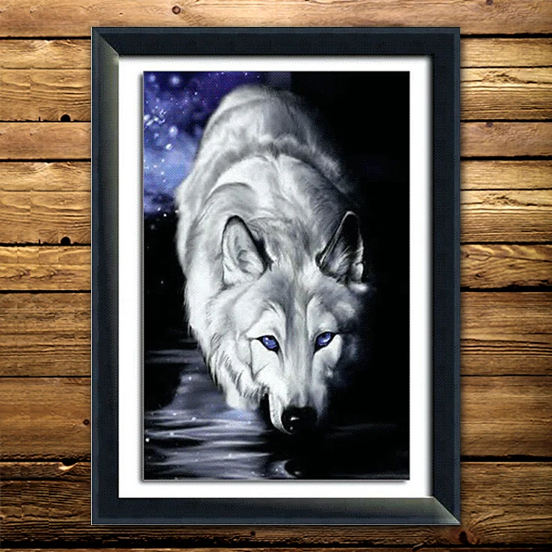 

DIY 5D White Wolf Needlework Diamond Painting Animal Embroidery Diamond Picture Full Round Diamond Painting Home Decor