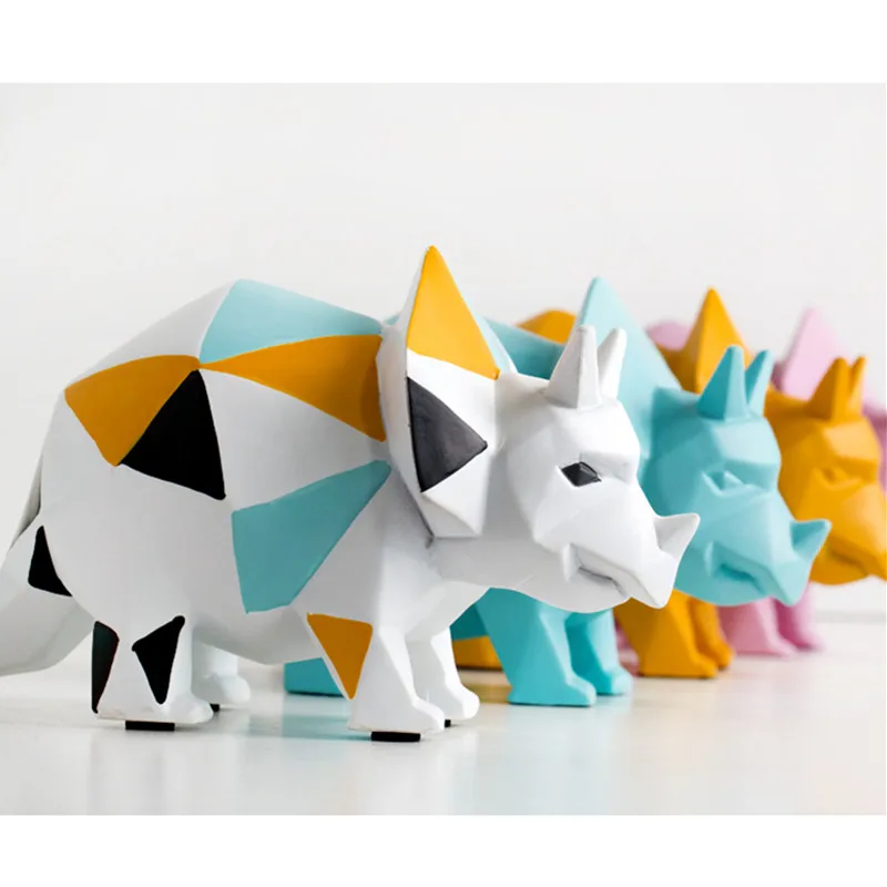 Simple Modern Geometry Assorted Colors Dinosaur Resin Statue Simulation Animal Figurines Children B - 33048593646