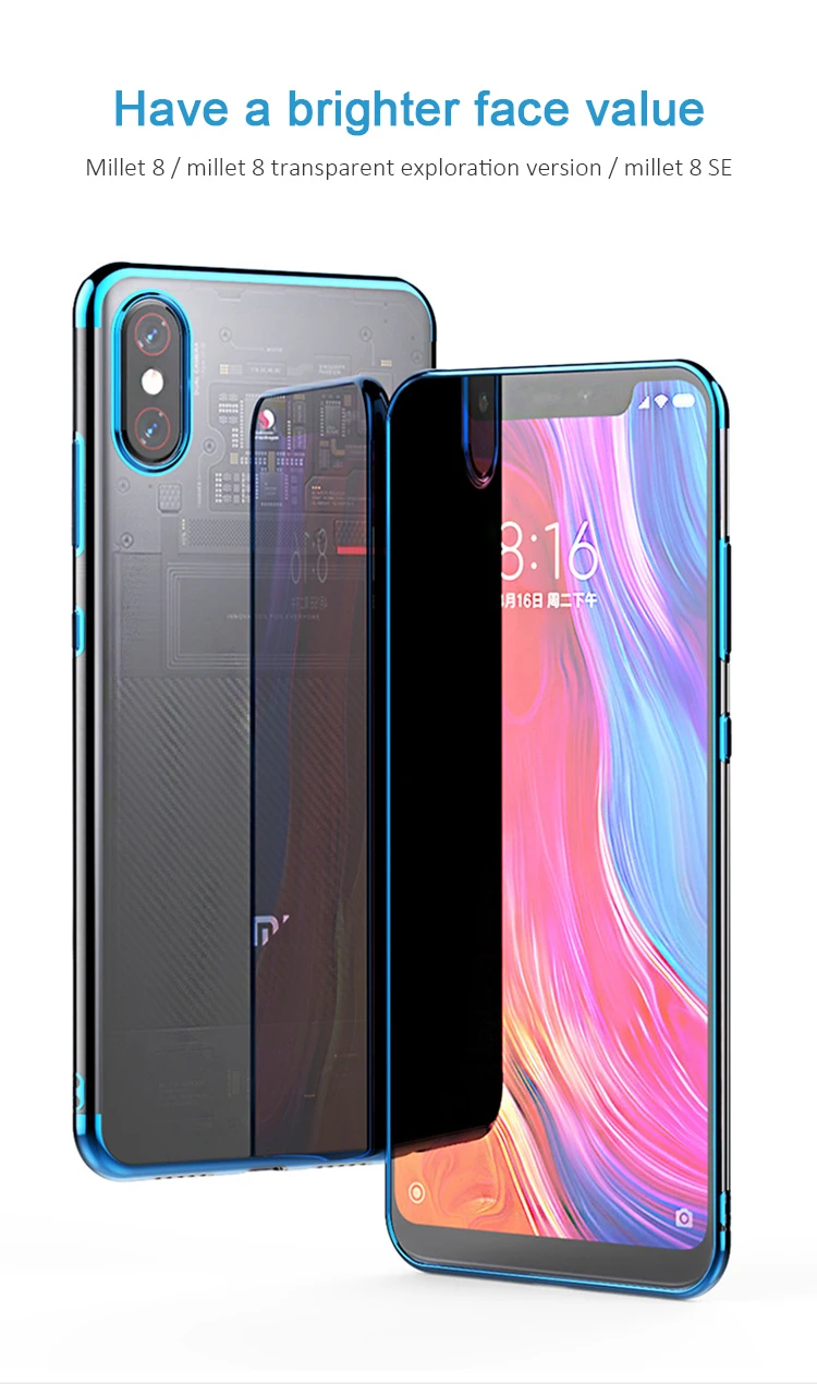 Luxury Brand For Xiaomi Mi 9 Se Xiaomi Mi 8 9 Case Clear Transparent Bumper TPU Silicone Plating Cover For Xiaomi Mi 8 Se Case