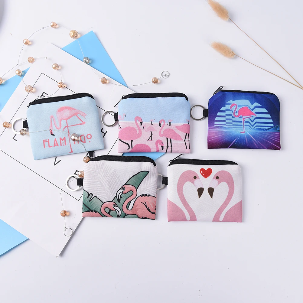 1PC New cute flamingos canvas coin purses zipper zero wallet child girl boy women purse lady coin bag key packet