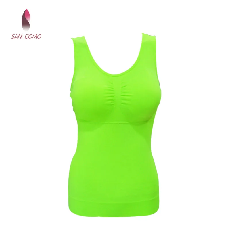 SAN.COMO 60099 Women Seamless Sleeveless Padded Camisoles Simple Stretchable Ladies Tanks Tops Comfortable Casual Wear camis top