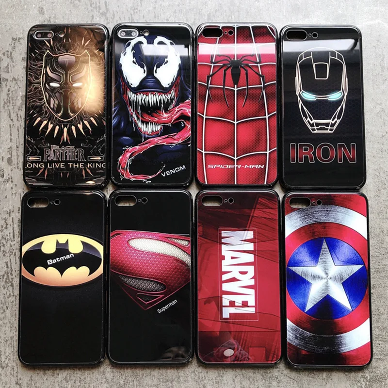 Marvel vengadores Capitán América luminosa de vidrio templado funda para teléfono para iPhone XS MAX XR 10 8 7 6 6 s plus Spiderman cubierta Ironman Marvel vengadores Capitán América luminosa de vidrio templado funda para teléfono para iPhone XS MAX XR 10 8 7 6 6 s plus Spiderman cubierta Ironman