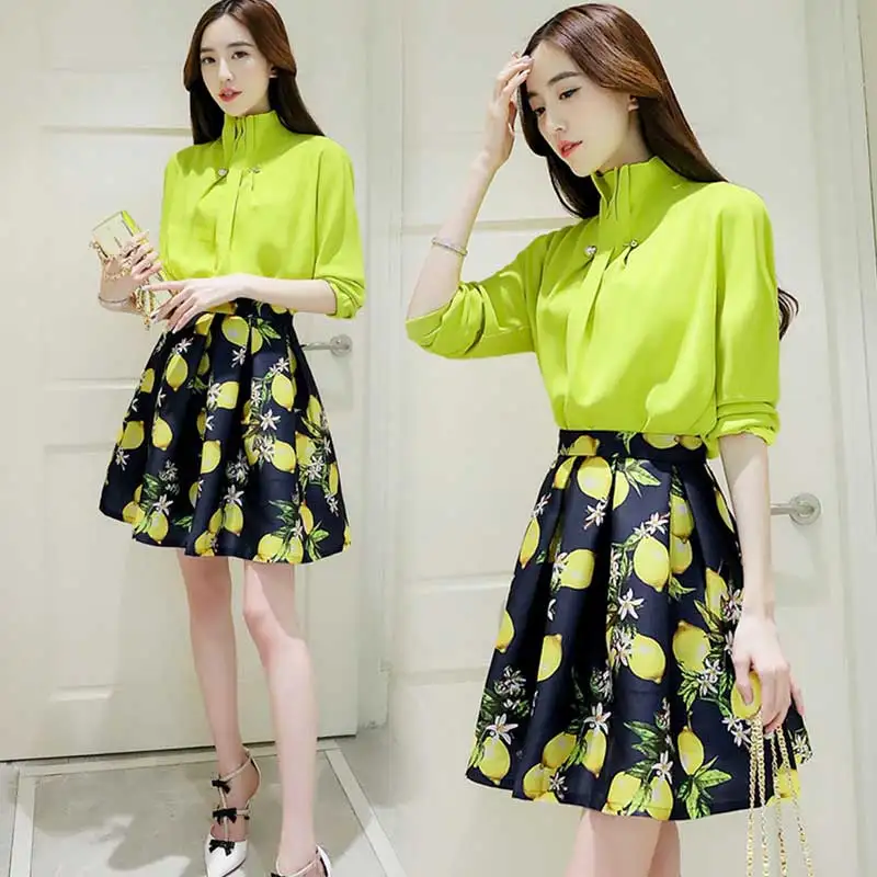 Two Piece Chiffon Skirt Set 2016 New Women Suit Clothing