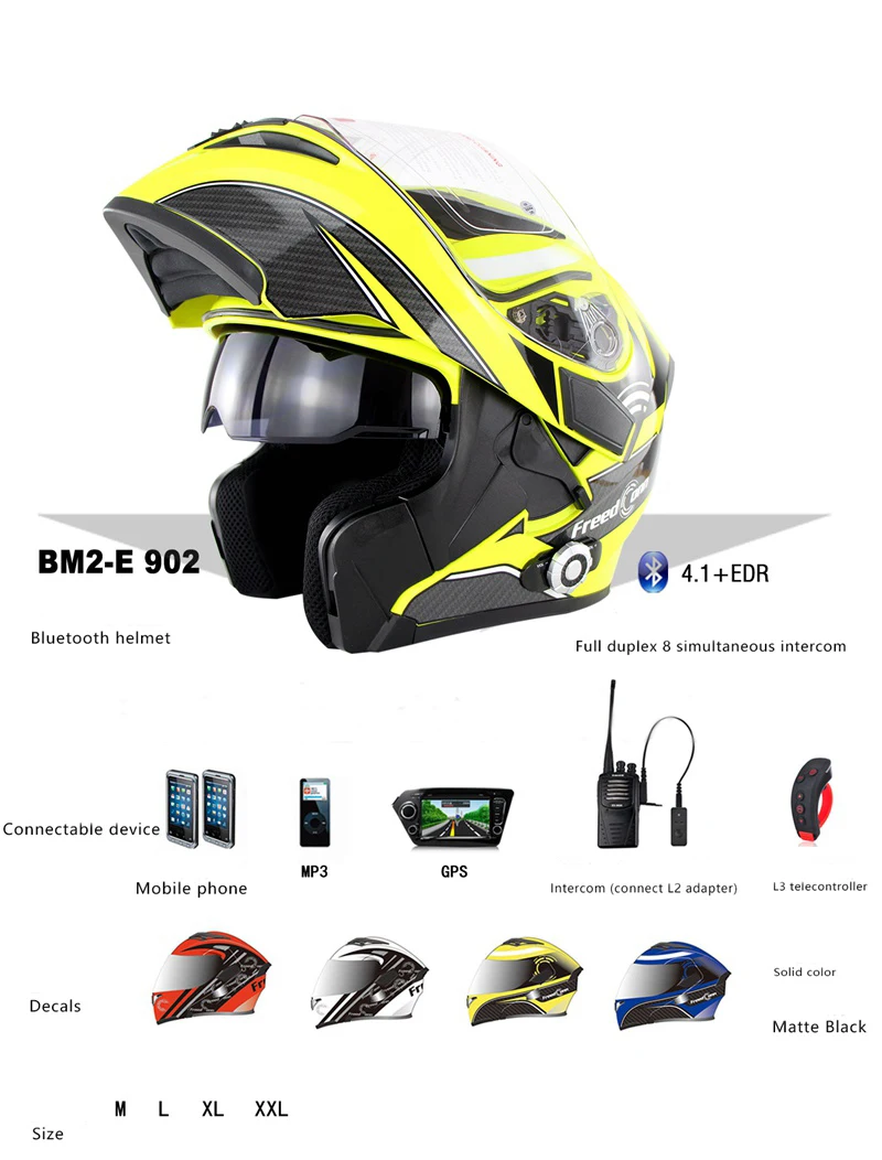 DOT Bluetooth Интерком интегрированные модульные шлемы полное лицо мотоциклетный шлем Freedconn BM2-E