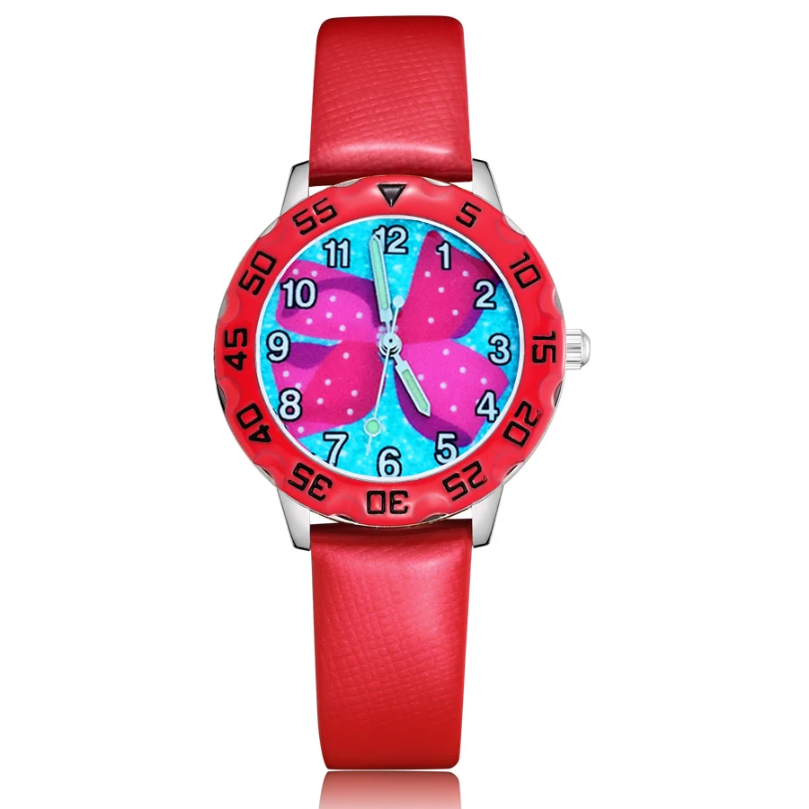 Red Модные детские часы с милым бантом из мультфильма; кварцевые кожаные Наручные часы для мальчиков и девочек; Clcok JM103 - Цвет: Red