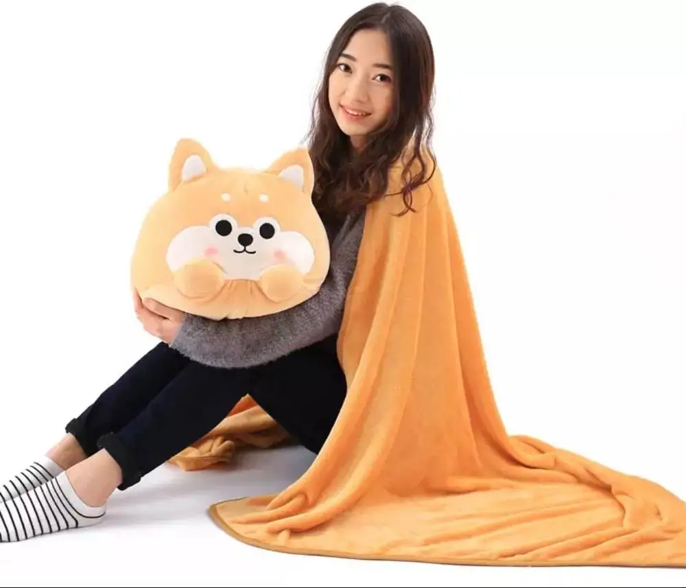 Милая плюшевая игрушка в форме собаки Шиба ину, мягкая подушка в форме животного, 2 в 1, подушка с одеялом внутри, подарок на день рождения, детская игрушка - Цвет: Cushion with blanket