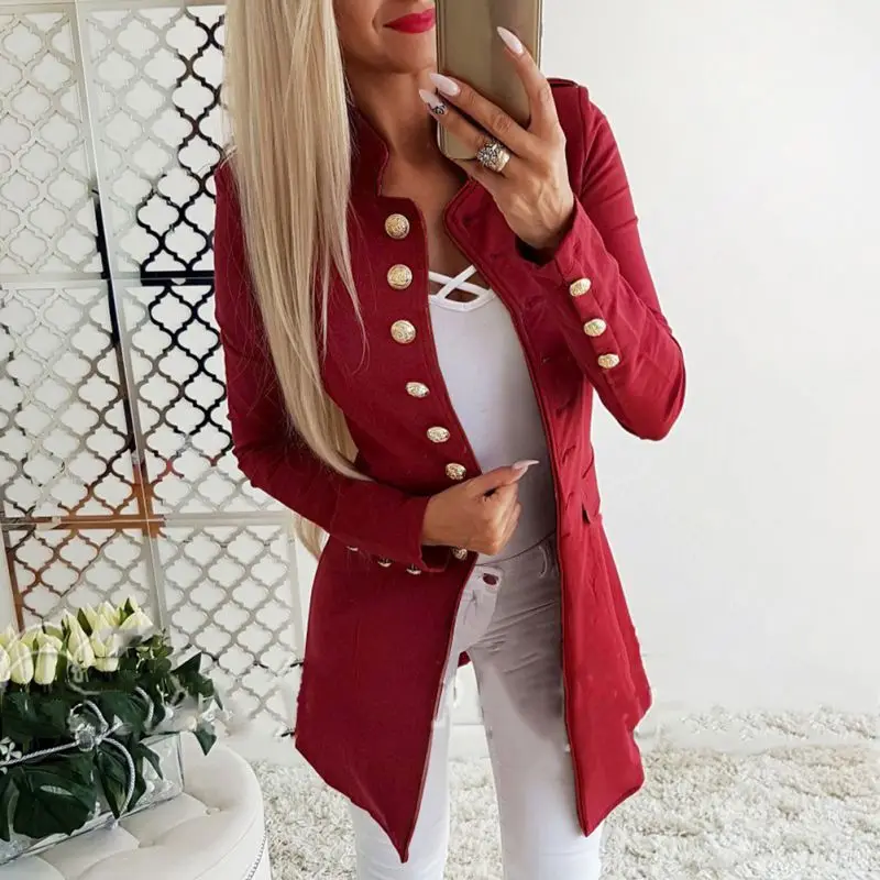 price reduction  Runway Style Women's Gold Buttons Double Breasted Jacket Solid Outerwear Slim Fit Coat