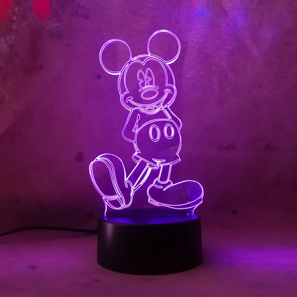 Бесплатная доставка милый мультфильм Микки Маус 3D ночник LED 7 цветов Иллюзия