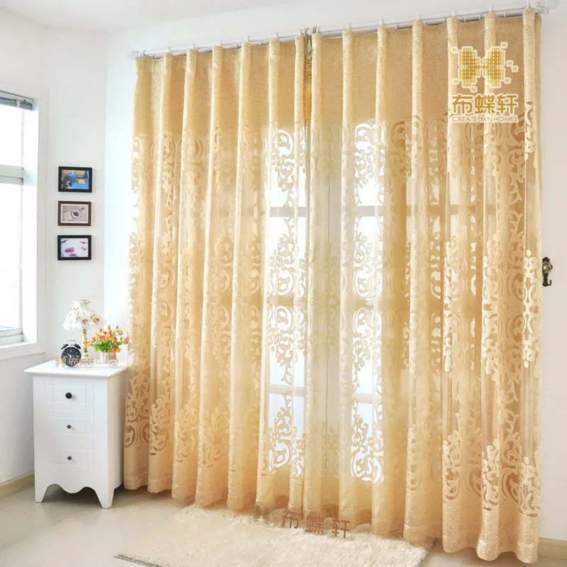 

Modern European Style Hollow Out Jacquard Curtains Fabric with Gold Wire Curtains for Living Room Luxury