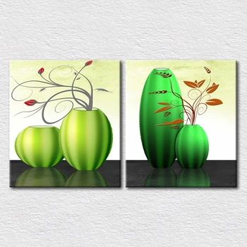 

Canvas Print 2pcs set designs pictures flower in green vese with a fresh background wall decoration paintings for bedroom