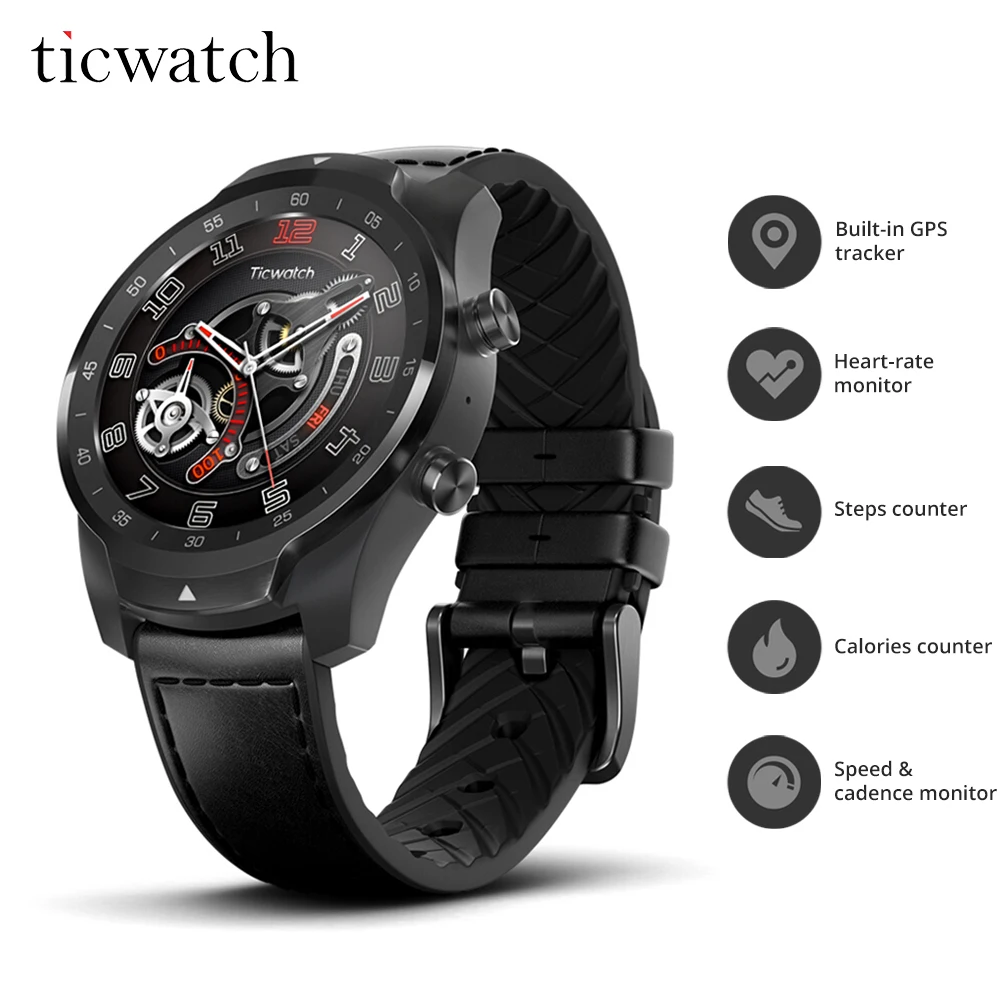 

Ticwatch Pro Smart Watch Bluetooth V4.2 415mAH 2-30 days Battery Life IP68 Waterproof GPS NFC Payments/Google Assistant Sports