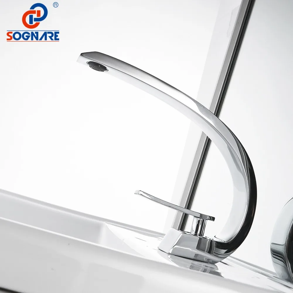 

SOGNARE Contemporary Basin Faucet for Bathroom Faucet Basin Mixer Tap Waterfall Single Handle Cold and Hot Water Faucets