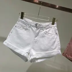 Сексуальные джинсовые мини-шорты для девочек, женские новые тонкие шорты с высокой талией, широкие белые спортивные шорты, Хлопковые