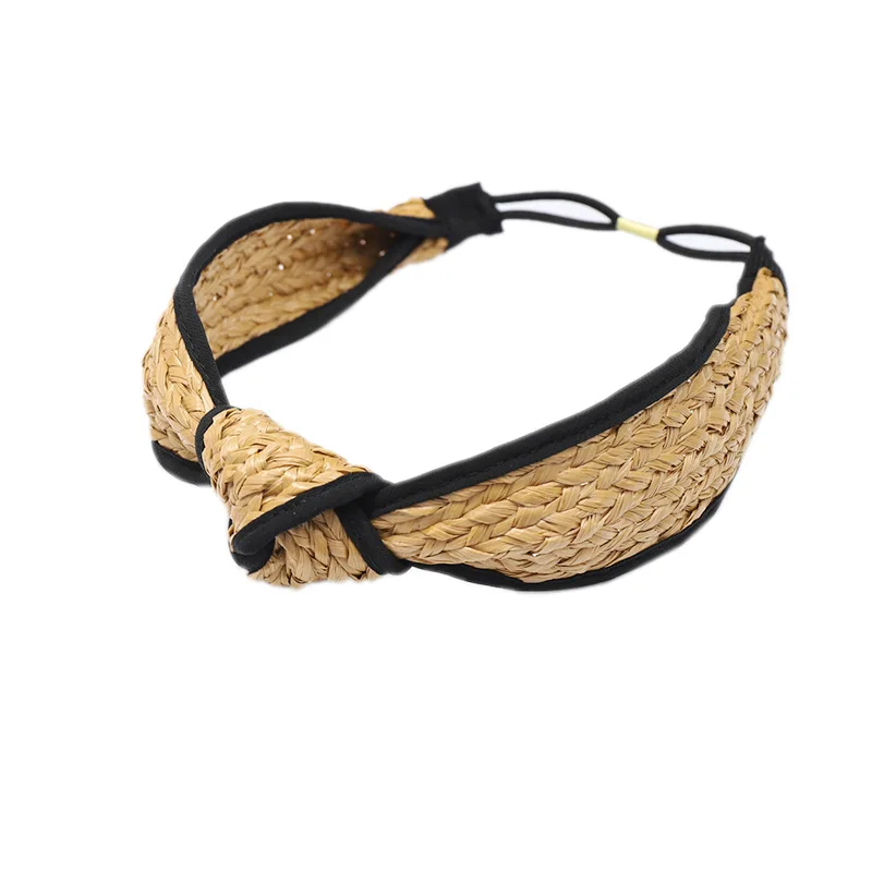 

Popular Straw Fabric Weaving Beige & Black Color Headband Hairband Hair Accessories Beach Holiday Elastic Headwarp Dropshipping