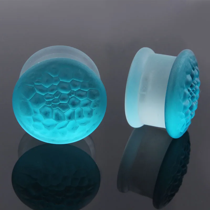 2pcs Glass Ear Plugs Blue Bubble Glass Plugs Ear Plugs and Tunnel