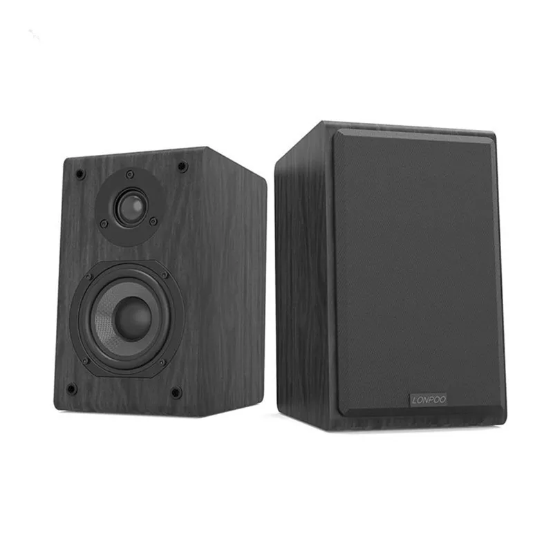 LONPOO Bookshelf Speaker Passive Pair 2-Way 75W *2 Classic Wooden Loudspeaker with 4-inch Carbon Fiber Woofer Tweeter Speaker