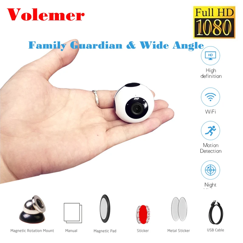 Мини Wi Fi камера Volemer 720P ночная версия P2P экшн с датчиком движения цифровая