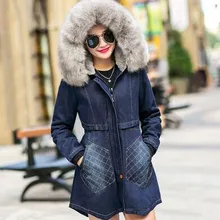 Женское пальто, зимнее пальто с подкладкой, джинсовое пальто женское пальто из толстого хлопка с меховым воротником и капюшоном