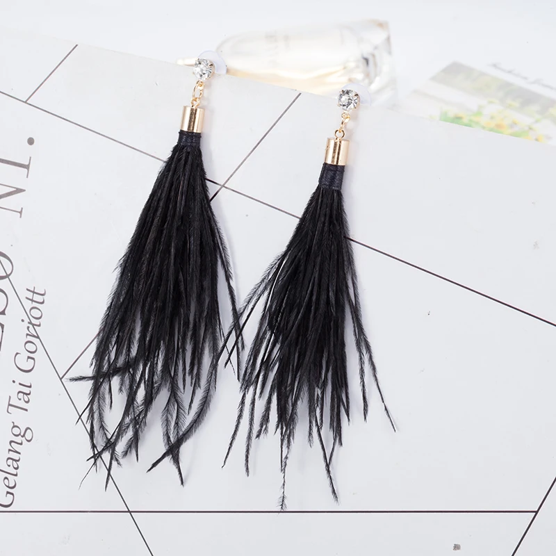 

Women Rhinestone Feather Tassel Earrings
