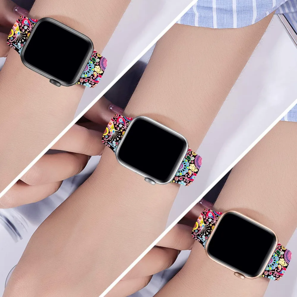 Спортивный ремешок для apple watch 42 мм 38 iwatch 5/4/3/2/1 с принтом силиконовый часов 4 5 44 40