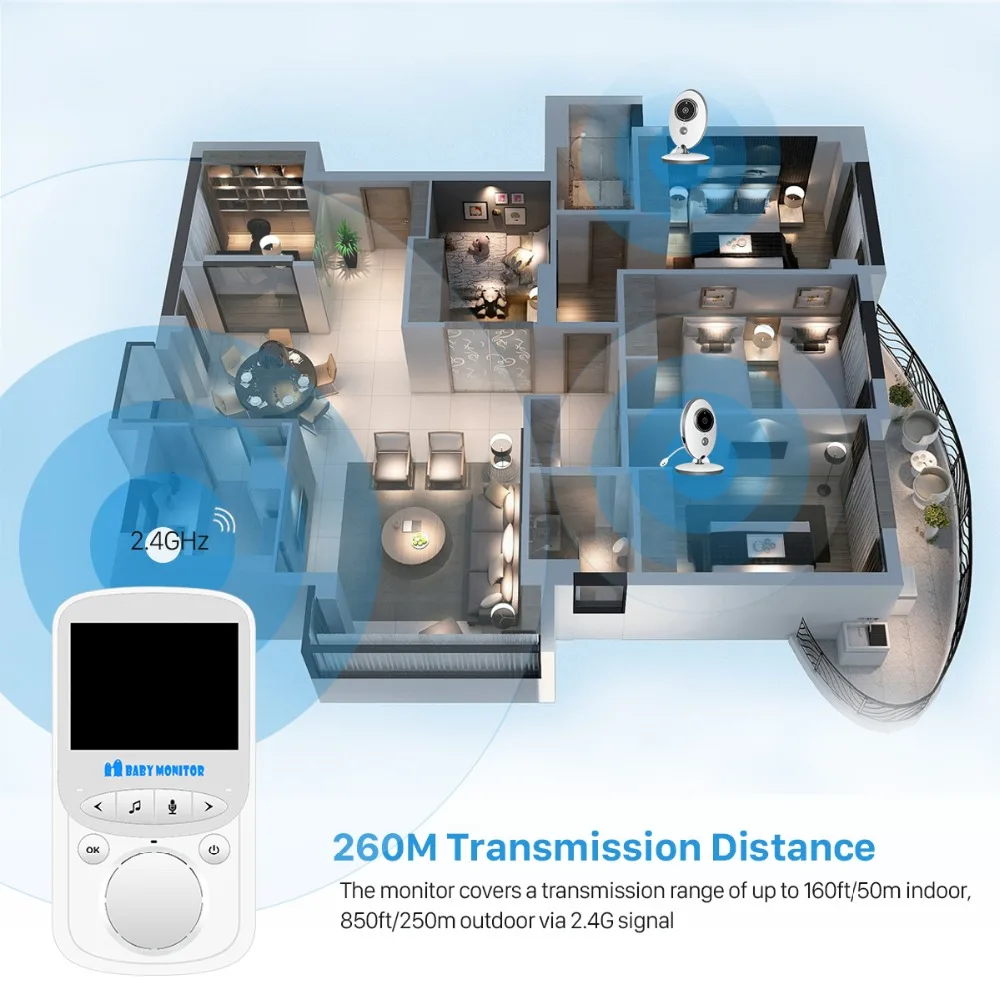 2,4 дюймовый беспроводной видео цветной детский монитор с высоким разрешением детская няня, безопасность камеры ночного видения контроль температуры музыки