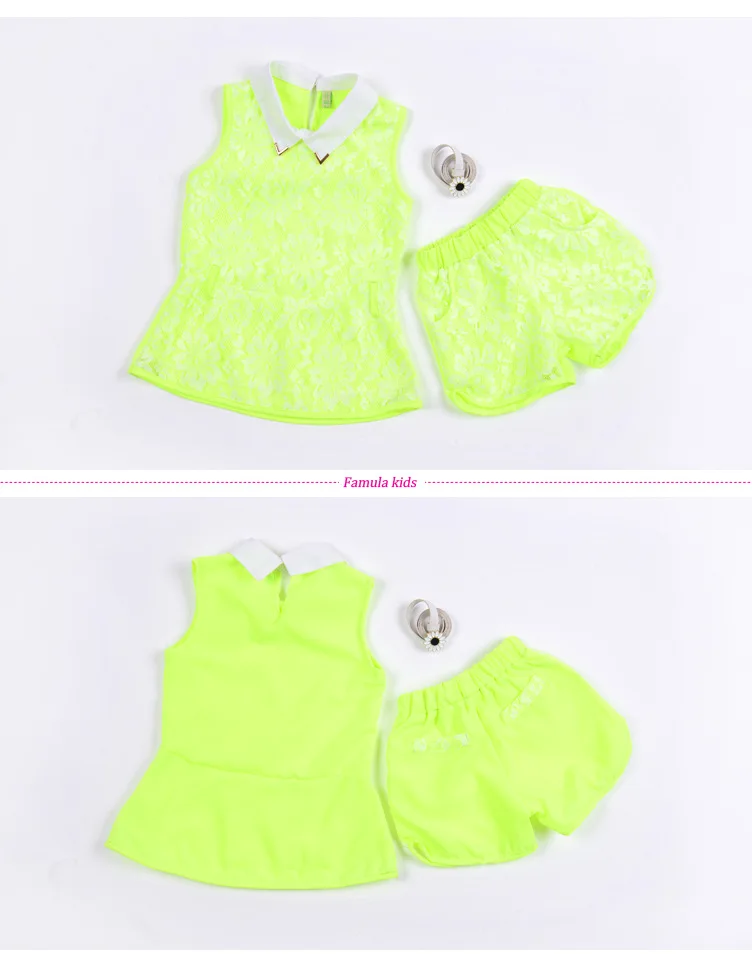 4-13Y Fashion Girls Clothes Set 2018 Summer Lace Flower Kids Outfit Girl Sleeveless Top Shorts Belt 3Pcs Suits Children Clothing (25)