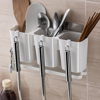 

1pcs Wall Mount Shelf Chopsticks Leakage Multifunction Rack Kitchen Accessories Shovel Spoon Rack Bucket Knife Fork Storage Box
