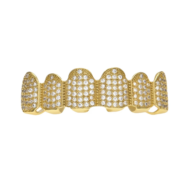 BOAKO хип хоп золотые дентальные украшения для мужчин Grillz Bling Циркон зуб кепки Серебряный Рэппер Зубы сетки накладки панк зуб вечерние ювелирные изделия K5 - Окраска металла: zircon gold upper