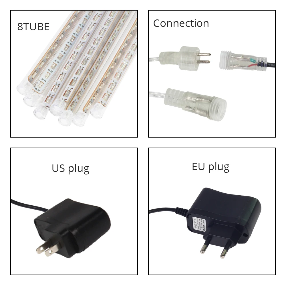 8 шт. 30 см Светодиодная метеоритная дождевая трубка для гирлянды Рождественская елка Рождественская декоративная Рождественская цветная наружная гирлянда